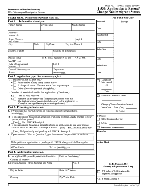 USCIS Form I-539 Application to Extend/Change Nonimmigrant Status