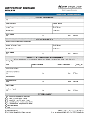 Certificate of Insurance Request Form