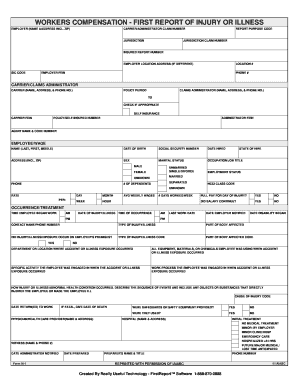 Workers Compensation First Report of Injury or Illness