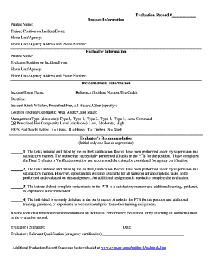 Incident Evaluation Record Form