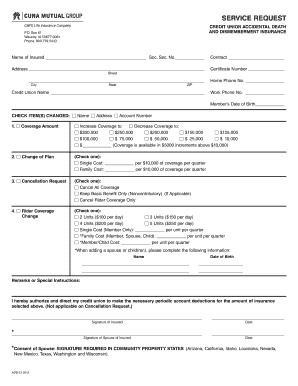 Credit Union Accidental Death and Dismemberment Insurance Form