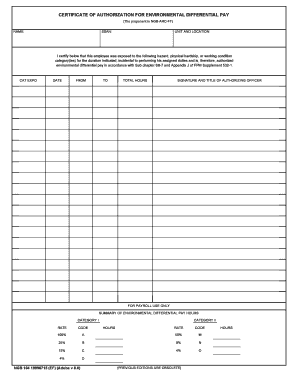 Certificate of Authorization for Environmental Differential Pay