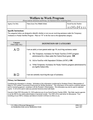 Welfare to Work Program Form
