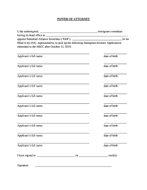 Immigrant Investor Power of Attorney