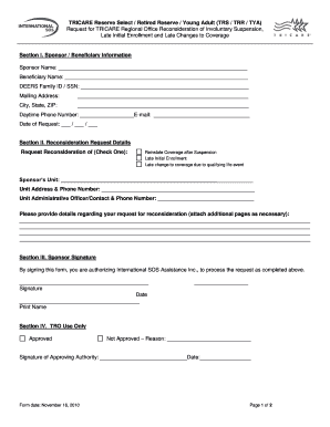 TRICARE Reconsideration Request Form
