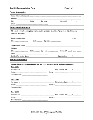 EPA Recognized Test Kit Documentation Form