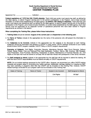 South Carolina CACFP Center Training Plan