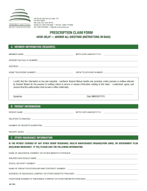 Deseret Mutual Prescription Claim Form
