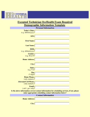 Occupational Health Exam Form