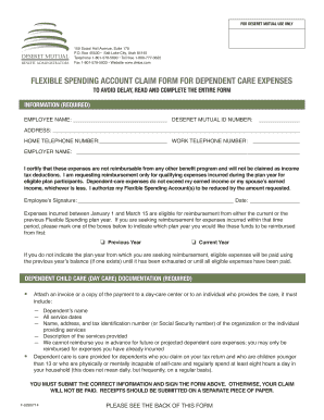 Flexible Spending Account Claim Form for Dependent Care Expenses
