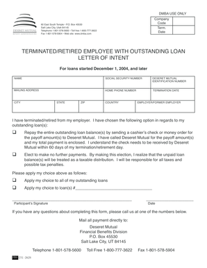 Terminated/Retired Employee Loan Repayment Letter