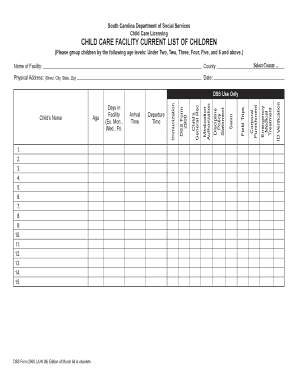 Child Care Facility Current List of Children