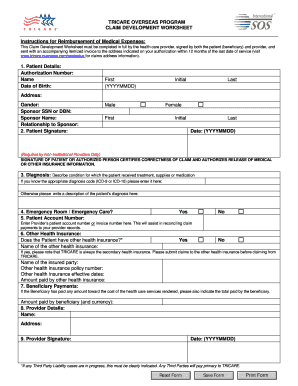 TRICARE Overseas Program Claim Development Worksheet