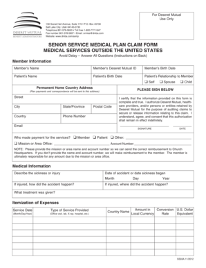 Senior Service Medical Plan Claim Form