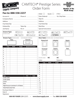 CAMTECH® Prestige Series Supply Order Form