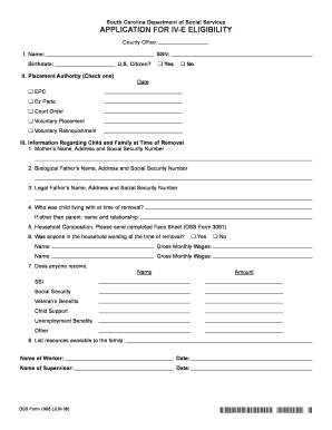South Carolina IV-E Eligibility Application