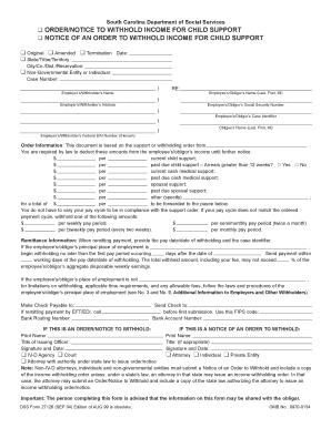 South Carolina Income Withholding for Child Support