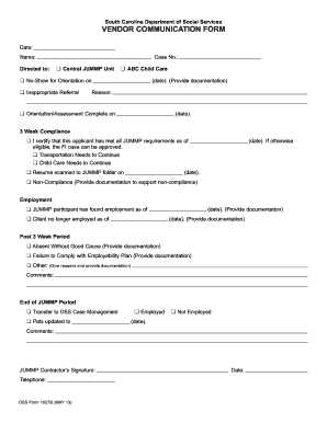 South Carolina Vendor Communication Form