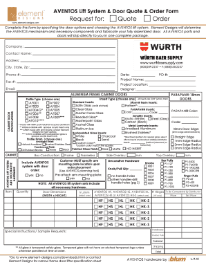 Aventos Lift System Door Quote & Order Form