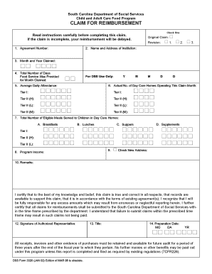 South Carolina Child and Adult Care Food Program Reimbursement Claim
