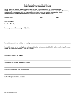 South Carolina Education Encounter Form