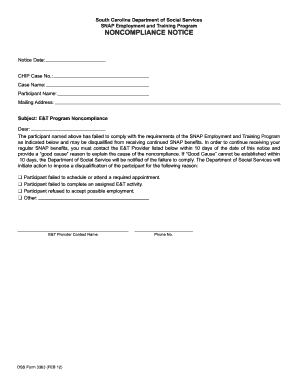 SNAP Employment and Training Noncompliance Notice