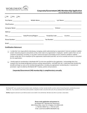 Corporate HR Membership Application