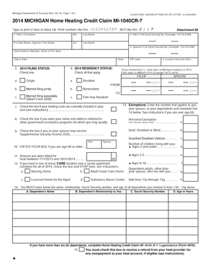 Michigan Home Heating Credit Claim Form MI-1040CR-7