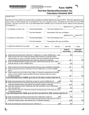 Colorado Part-Year Resident Nonresident Tax Calculation Schedule