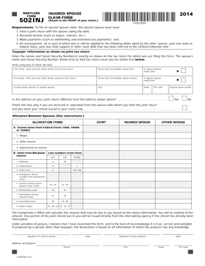 Maryland Injured Spouse Claim Form