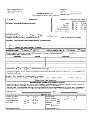 Shaker Veterinary Hospital Boarding Admissions Form