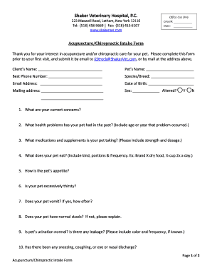 Acupuncture Chiropractic Intake Form