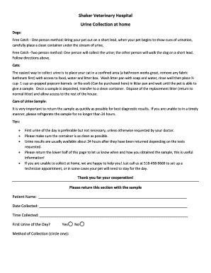 Veterinary Urine Collection Form