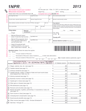Wisconsin Nonresident and Part-Year Resident Tax Form 1NPR 2013
