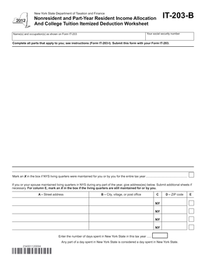 New York State Nonresident Income Allocation Form IT-203-B