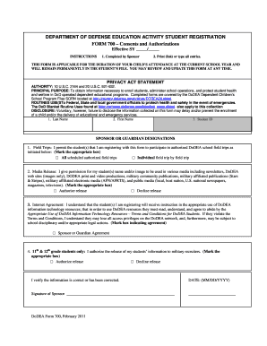 DoDEA Student Registration Form 700