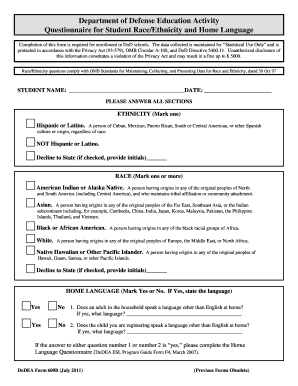 DoD Student Race/Ethnicity and Home Language Form