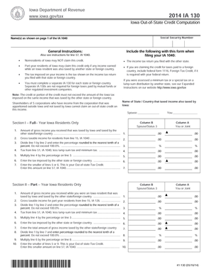 Iowa Out-of-State Credit Computation Form IA 130