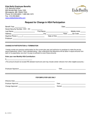 Request for Change in HSA Participation