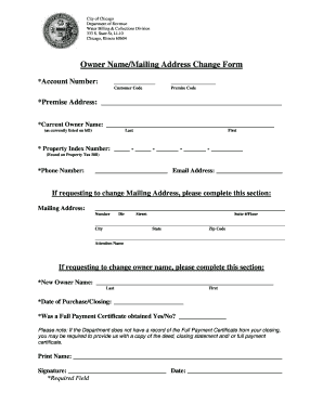 Chicago Water Billing Owner Name/Mailing Address Change Form