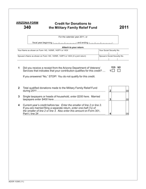 Arizona Form Credit for Donations to Military Family Relief Fund 2011
