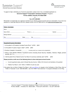 Sunovion Support Prescription Assistance Program Application