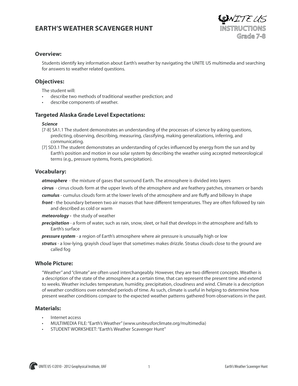 Earth’s Weather Scavenger Hunt Worksheet