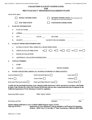 Collection Facility Notification for Recycle-Only Household Hazardous Waste
