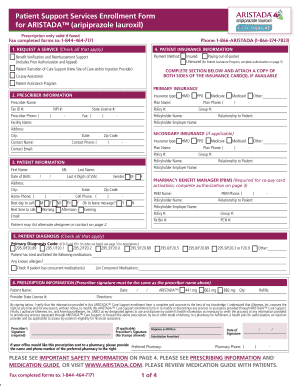 Patient Support Services Enrollment Form for ARISTADA
