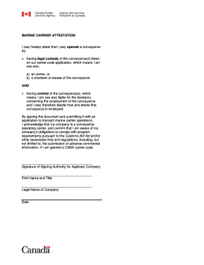 Marine Carrier Attestation Form