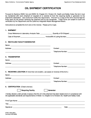 California Oil Shipment Certification