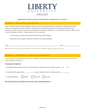 Nursing Recommendation for Graduate M.S.N. Program