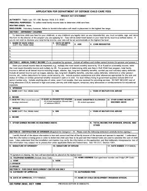 Department of Defense Child Care Fees Application