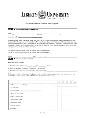 Liberty University Graduate Program Recommendation Form